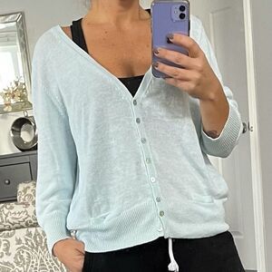 Eileen Fisher 3/4 sleeve organic linen button front cardigan